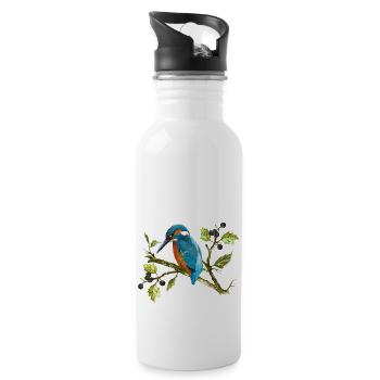 Bunter Vogel - Trinkflasche mit integriertem Trinkhalm - Weiß - Rechts