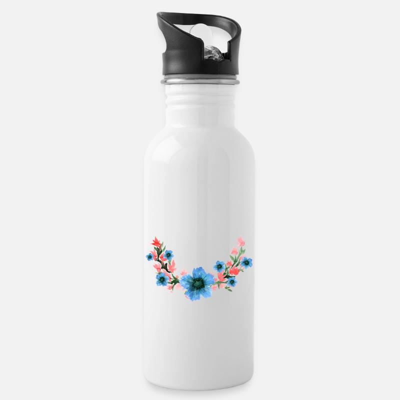 Blume - Trinkflasche mit integriertem Trinkhalm - Weiß