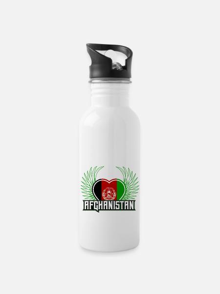 Afghanistan - Trinkflasche mit integriertem Trinkhalm - Weiß
