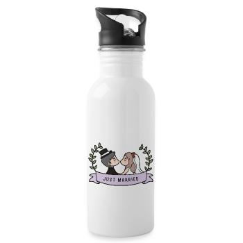 Just Married Hochzeit - Trinkflasche mit integriertem Trinkhalm - Weiß - Rechts