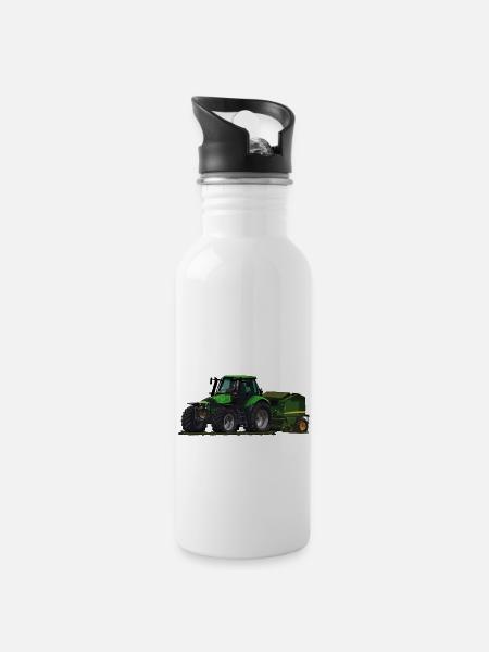 Hellgrüner Traktor mit Ballenpresse - Trinkflasche mit integriertem Trinkhalm - Weiß
