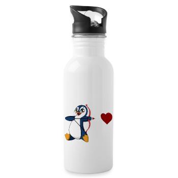 penguin valentine's day emperor penguin king penguin - Water bottle with straw - white - Right
