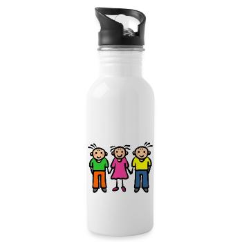 Drei Kinder - Eltern Alleinerziehend Geschwister - Trinkflasche mit integriertem Trinkhalm - Weiß - Rechts