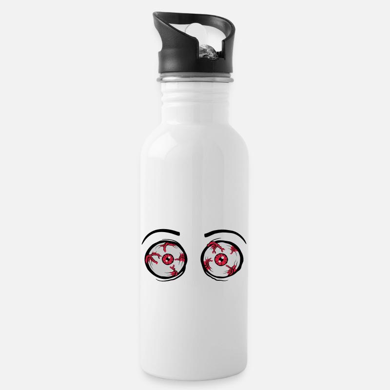2 verrückte gruselige Augen - Trinkflasche mit integriertem Trinkhalm - Weiß