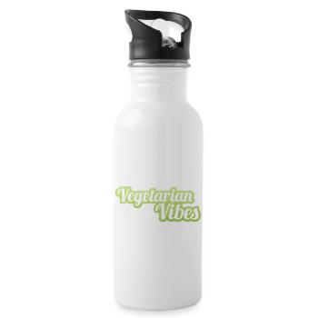 Vegan Vegetarier Pflanzlich Vintage I Geschenk - Trinkflasche mit integriertem Trinkhalm - Weiß - Rechts