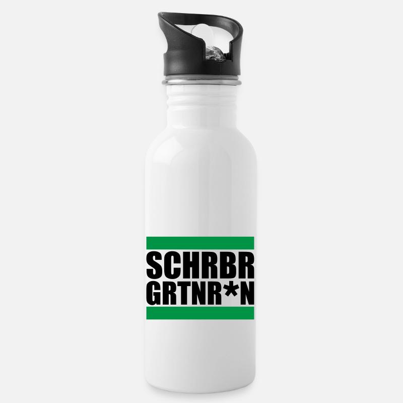Farben änderbar | Schrebergärtnern SCHRBRGRTN*N - Trinkflasche mit integriertem Trinkhalm - Weiß