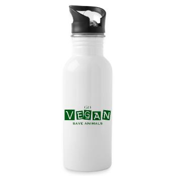 GO VEGAN - SAVE ANIMALS - Trinkflasche mit integriertem Trinkhalm - Weiß - Rechts