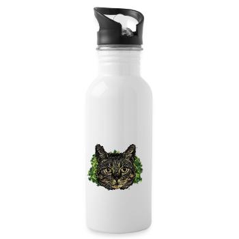 Katzenkopf - In Graffiti #3 - Trinkflasche mit integriertem Trinkhalm - Weiß - Rechts