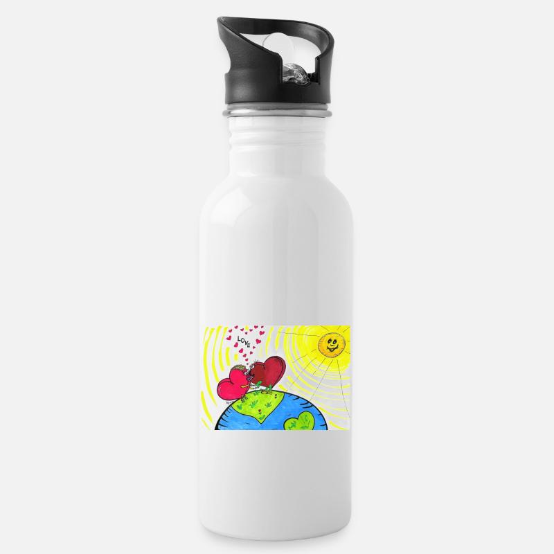 Liebe - Trinkflasche mit integriertem Trinkhalm - Weiß