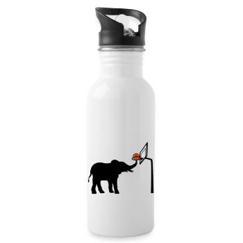Basketball spielender Elefant Silhouette - Trinkflasche mit integriertem Trinkhalm - Weiß - Rechts