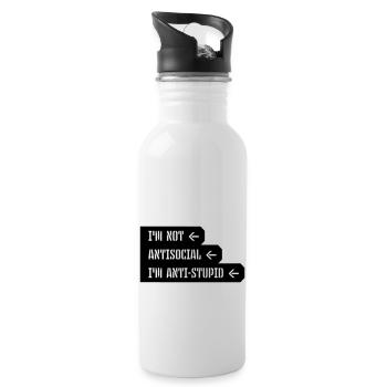 not antisocial anti stupid - Water bottle with straw - white - Right