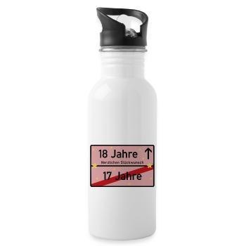 18 Jahre Ortsschild Herzlichen Glückwunsch Rosa - Trinkflasche mit integriertem Trinkhalm - Weiß - Rechts