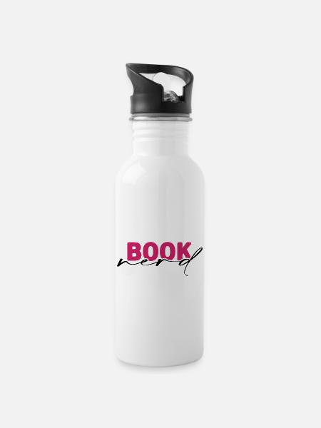 Bücher lesen "book-nerd" Leseecke Bibliothek Roman - Trinkflasche mit integriertem Trinkhalm - Weiß