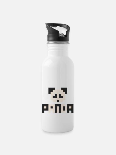 8bit panda - Trinkflasche mit integriertem Trinkhalm - Weiß