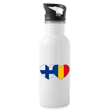 Finland Romania Flag Heart - Water bottle with straw - white - Right
