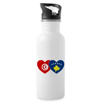 Tunesien Kosovo Flagge Herz - Trinkflasche mit integriertem Trinkhalm - Weiß - Rechts