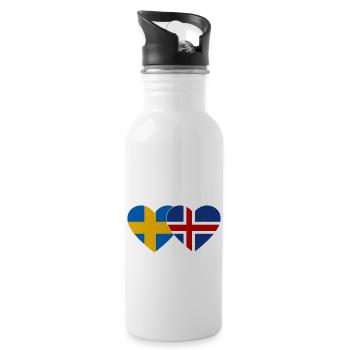 Schweden Island Flagge Herz - Trinkflasche mit integriertem Trinkhalm - Weiß - Rechts