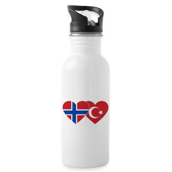 Norway Turkey Flag Heart - Water bottle with straw - white - Right