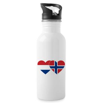 Holland Norway Flag Heart - Water bottle with straw - white - Right