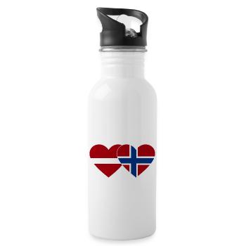 Latvia Norway Flag Heart - Water bottle with straw - white - Right