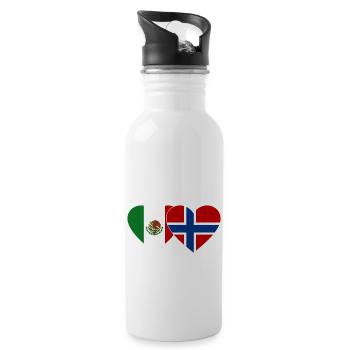 Mexico Norway Flag Heart - Water bottle with straw - white - Right