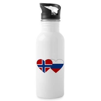 Norway Russia Flag Heart - Water bottle with straw - white - Right
