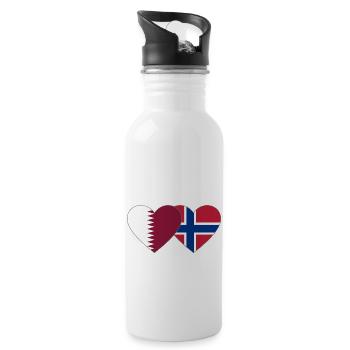 Qatar Norway Flag Heart - Water bottle with straw - white - Right