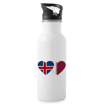 Island Katar Flagge Herz - Trinkflasche mit integriertem Trinkhalm - Weiß - Rechts