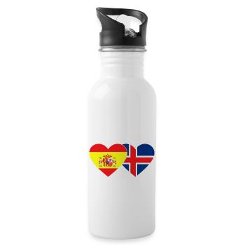 Spain Iceland Flag Heart - Water bottle with straw - white - Right