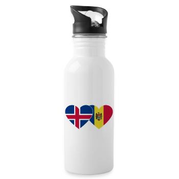 Iceland Moldova Flag Heart - Water bottle with straw - white - Right