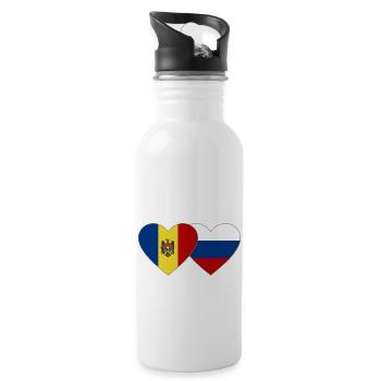 Moldawien Russland Flagge Herz - Trinkflasche mit integriertem Trinkhalm - Weiß - Rechts