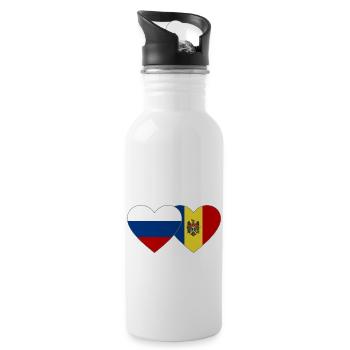 Russia Moldova Flag Heart - Water bottle with straw - white - Right