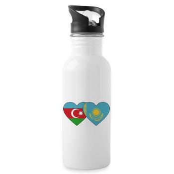 Azerbaijan Kazakhstan Flag Heart - Water bottle with straw - white - Right