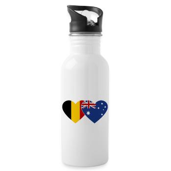 Belgium Australia Flag Heart - Water bottle with straw - white - Right