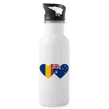 Romania Australia Flag Heart - Water bottle with straw - white - Right