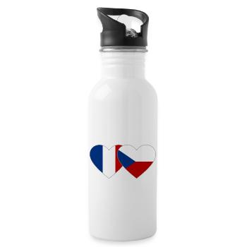 Frankreich Tschechien Flagge Herz - Trinkflasche mit integriertem Trinkhalm - Weiß - Rechts