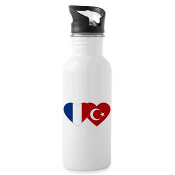 France Turkey Flag Heart - Water bottle with straw - white - Right