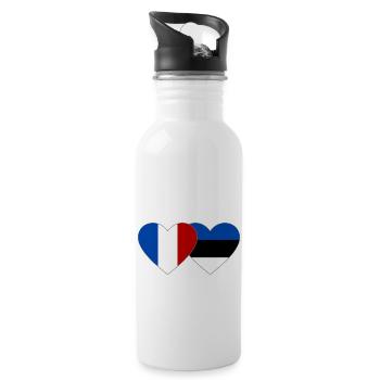 France Estonia Flag Heart - Water bottle with straw - white - Right