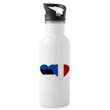 Estonia France Flag Heart - Water bottle with straw - white - Right