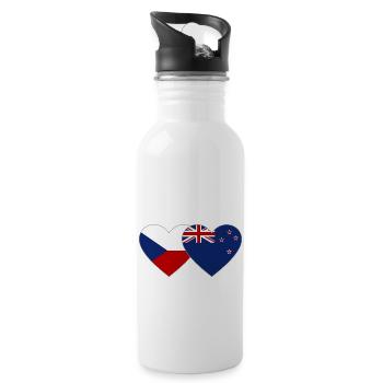 Czech Republic New Zealand Flag Heart - Water bottle with straw - white - Right
