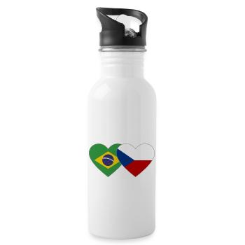 Brésil République tchèque Flag Heart - Gourde avec paille intégrée - blanc - Droite