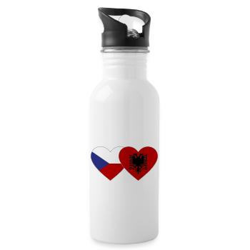 République tchèque Albanie Flag Heart - Gourde avec paille intégrée - blanc - Droite