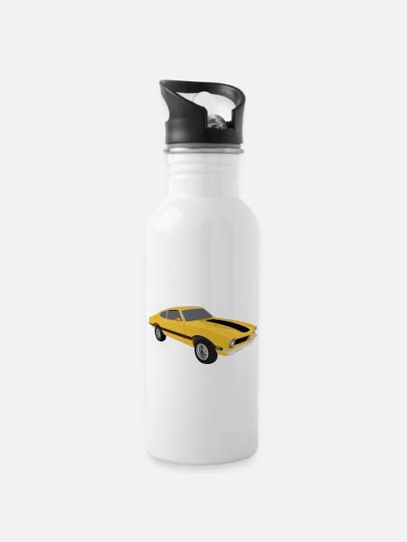 Voiture jaune - Gourde avec paille intégrée - blanc