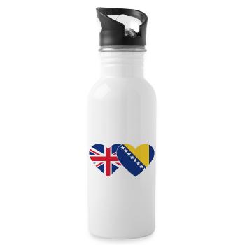 England Bosnia Flag Heart - Water bottle with straw - white - Right