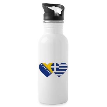 Bosnia Greece Flag Heart - Water bottle with straw - white - Right