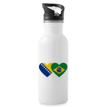 Bosnia Brazil Flag Heart - Water bottle with straw - white - Right