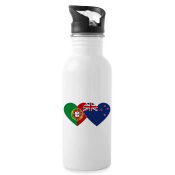 Portugal Neuseeland Flagge Herz - Trinkflasche mit integriertem Trinkhalm - Weiß - Rechts