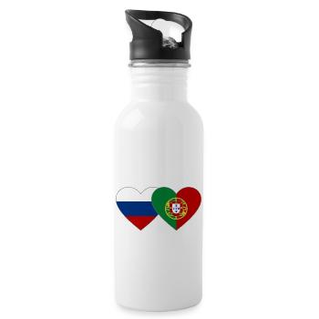 Russia Portugal Flag Heart - Water bottle with straw - white - Right
