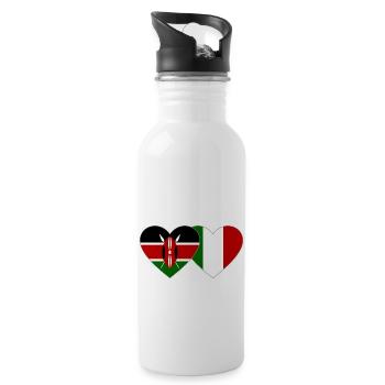 Kenya Italy Flag Heart - Water bottle with straw - white - Right
