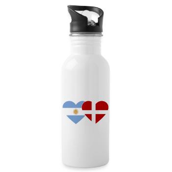 Argentina Denmark Flag Heart - Water bottle with straw - white - Right